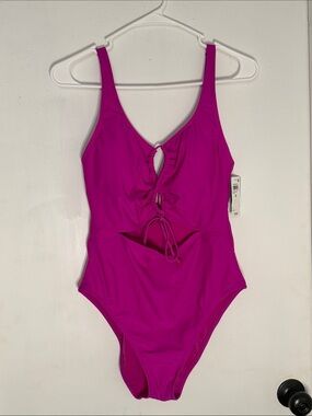 Bar III - Fuchsia One-Piece Swimsuit with Front Tie Detail